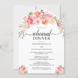 Elegant Rosa Blommigt Vattenfärgsrepetitionsmiddag Inbjudningar