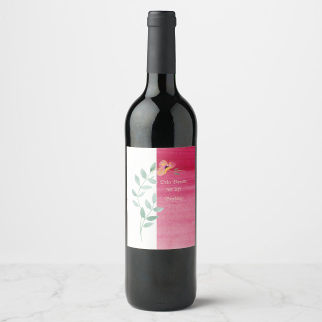 Elegant Rosa blommigt vin-etiketter Vinflaska Etikett (Framsida)