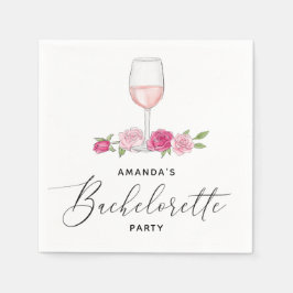 Elegant rosa blommigt vin Glasbachelorette Pappersservett