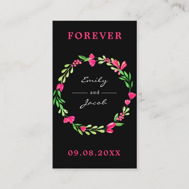Elegant Rosa Blommigt WAN Black Bröllop Register Tilläggskort (Framsida)