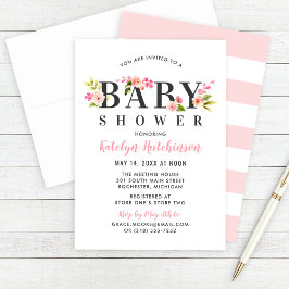 Elegant Rosa Blommigt Watercolor Girl Baby Shower Inbjudningar