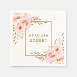 Elegant Rosa Blommigten Guld Bröllop Pappersservett