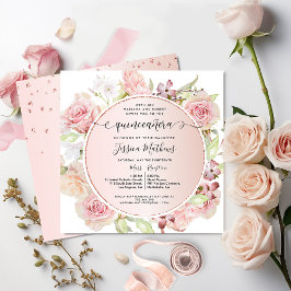 Elegant Rosa, Blommigten, Ro Guld Quinceanera Inbjudningar