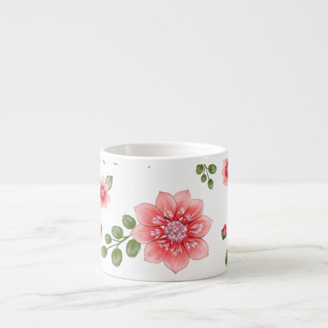 Elegant rosa blommönster  espressomugg (Framsidan)