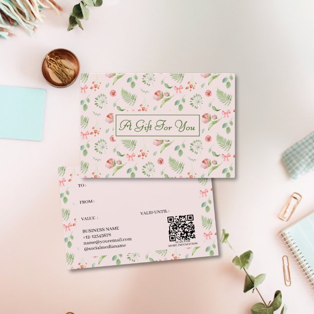 Elegant Rosa Blommönster Festive Gift Card Visitkort (Skapare uppladdad)