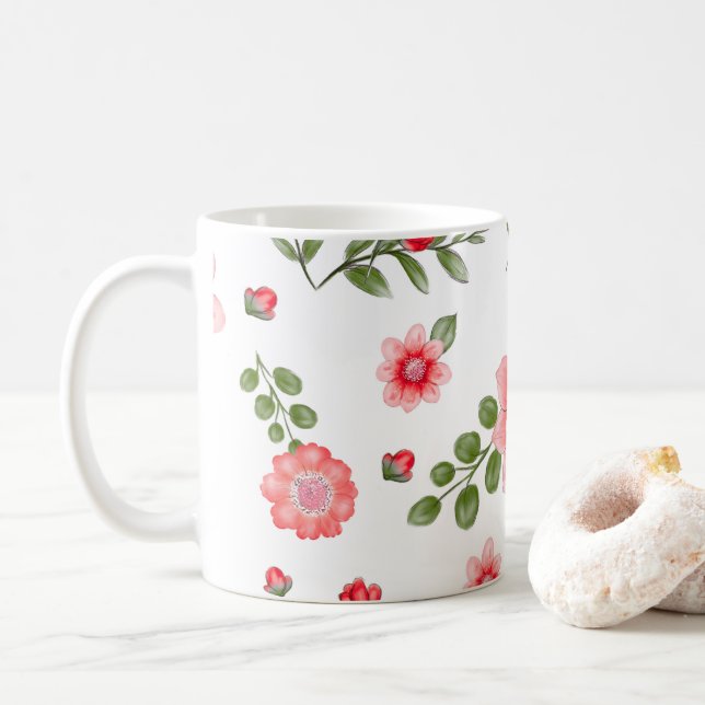 Elegant rosa blommönster  kaffemugg (Med munk)