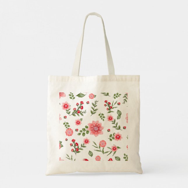 Elegant rosa blommönster  tygkasse (Baksida)
