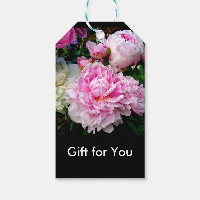 Elegant rosa, blommor av vit blommigt, persikor presentetikett (Framsidan)