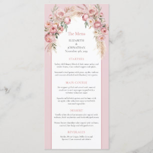 Elegant rosa blommor boho arch pampas-meny meny