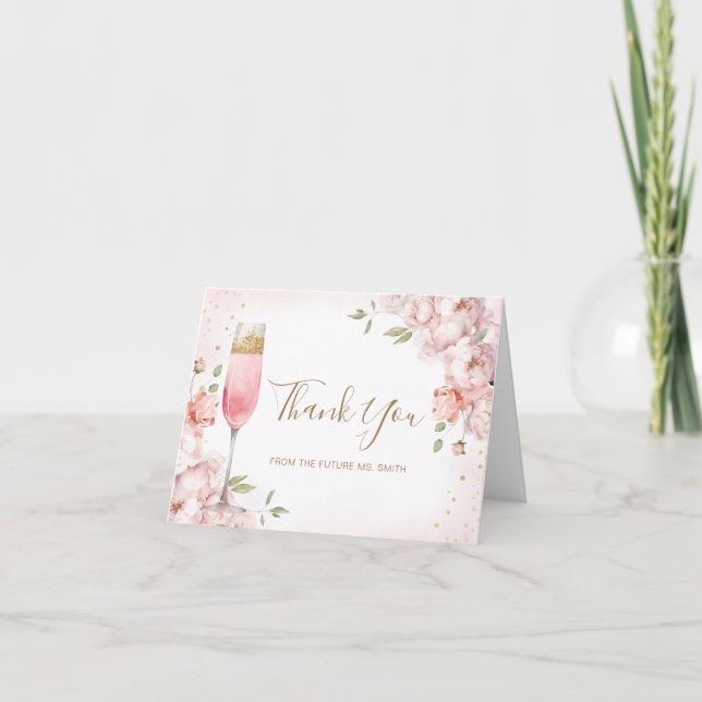 Elegant Rosa Blommor Brunch & Bubbly Bröllopsdusch Tack Kort (Framsida)