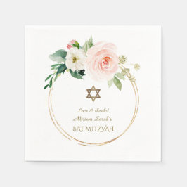 Elegant Rosa  blommor Guld Bat mitzvah Pappersservett