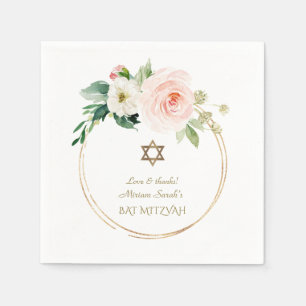 Elegant Rosa blommor Guld Bat mitzvah Pappersservett