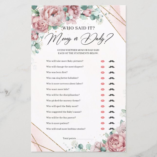 Elegant rosa blommor guld grönska Mamma eller Papp (Framsida)