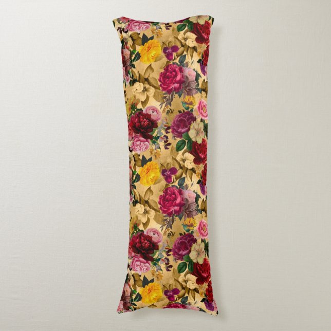 Elegant rosa Blommor gult Kroppskudde (Framsidan Vertikal)