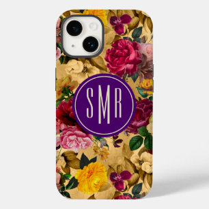 Elegant rosa Blommor gult monogram