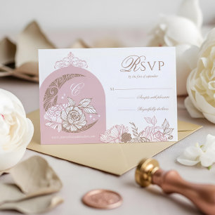 Elegant Rosa Blommor Måne Stjärnor Tiara Quinceañe OSA Kort