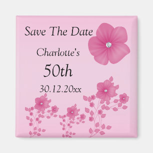 Elegant Rosa Blommor med diamanter Magnet