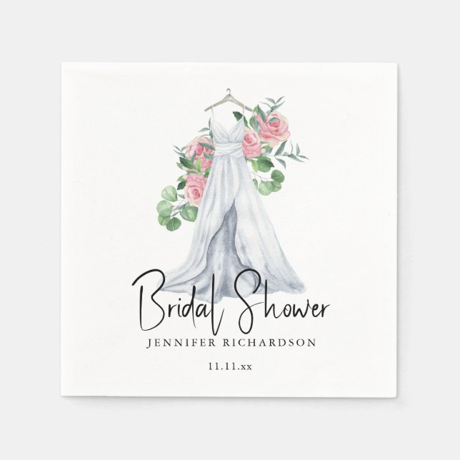 Elegant rosa blommor och grönsak - möhippa pappersservett (Framsidan)