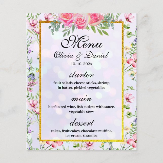 Elegant Rosa Blommor Vattenfärg Bröllop (Framsida)