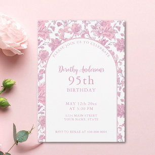 Elegant rosa blomster 95-årsfirande inbjudningar