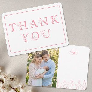 Elegant rosa blomster baby shower-foto tack kort