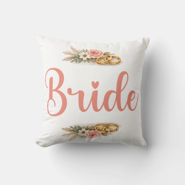 Elegant rosa blomster boho brud fästman present kudde (Framsida)