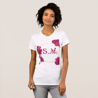Elegant rosa blomster- guld cirkel t-shirt