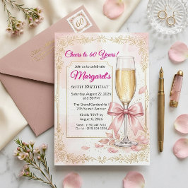 Elegant rosa blomster med champagne 60-årsfirande inbjudningar