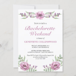Elegant rosa blomster möhippa veckoslut itinerariu inbjudningar
