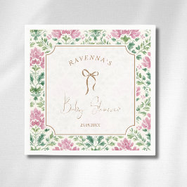 Elegant rosa blomster ram guldslinga baby shower pappersservett