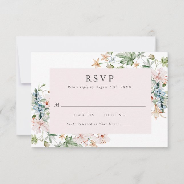 Elegant rosa blomster-RSVP-kort OSA Kort (Framsida)