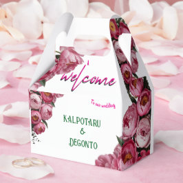 Elegant rosa blomsterbröllop välkomstskylt presentaskar