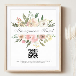 Elegant rosa blomsterbröllops honörfond QR-kod Poster