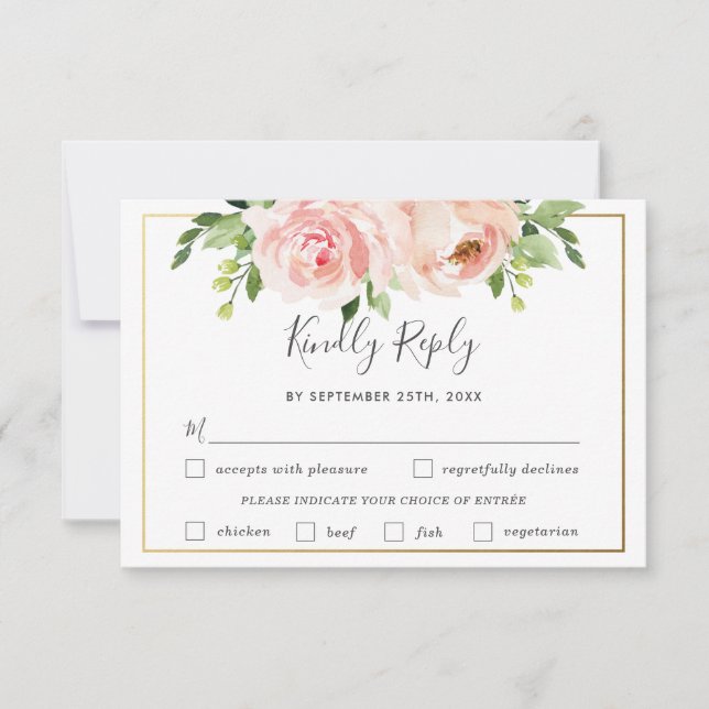Elegant rosa blomsterbröllopsmeny RSVP-kort OSA Kort (Framsida)
