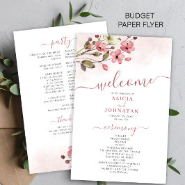 Elegant rosa blomsterbröllopsprogram till budgetpr flygblad