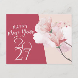 Elegant rosa blomsterglada nyår 2027 vykort