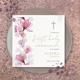 Elegant rosa blomstergudstjänst för första nattvar pappersservett