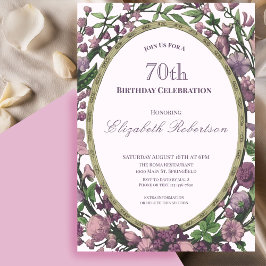 Elegant rosa blomsterkant Kvinnors 70-årsdag Inbjudningar
