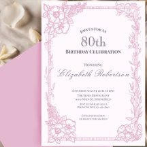 Elegant rosa blomsterkant Kvinnors 80-årsdag