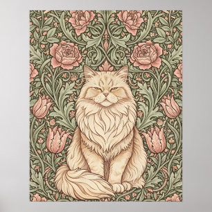 Elegant rosa blomsterkattplanscher William Morris Poster