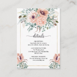 Elegant rosa blomsterkort för bröllopsinbjudan tilläggskort
