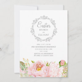 Elegant rosa blomsterlig påskbrunch äggsökning inbjudningar