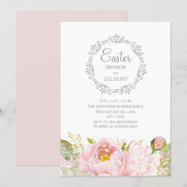 Elegant rosa blomsterlig påskbrunch äggsökning inbjudningar