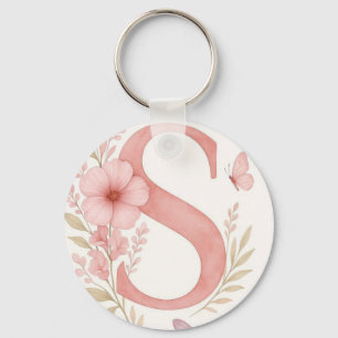 Elegant rosa blomstermönstrad bokstav S monogram n Nyckelring