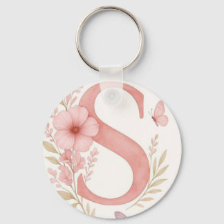 Elegant rosa blomstermönstrad bokstav S monogram n Nyckelring