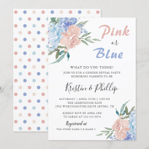 Elegant Rosa Blue Blommigt Gender Reveal Baby dusc Inbjudningar