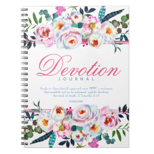 Elegant Rosa Blue Blommigt Named Devotion Journal Anteckningsbok