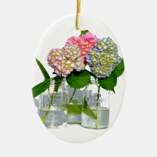 Elegant rosa Blue grönt blommigt hydrangea Julgransprydnad Keramik
