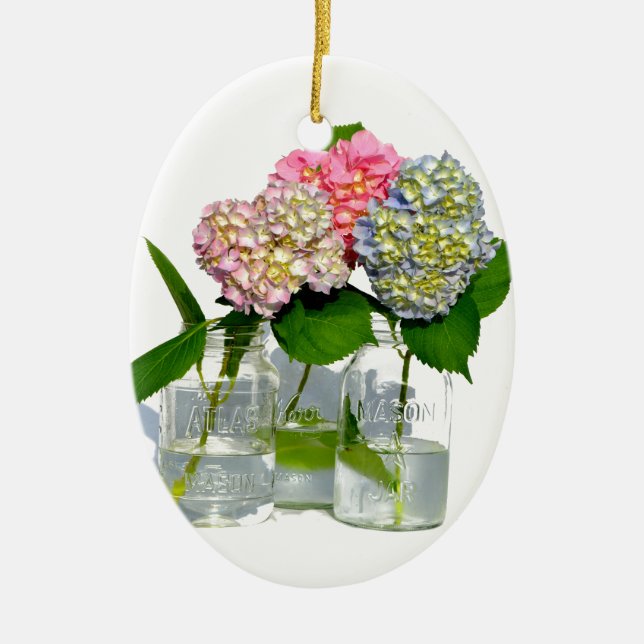 Elegant rosa Blue grönt blommigt hydrangea Julgransprydnad Keramik (Framsidan)