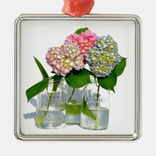 Elegant rosa Blue grönt blommigt hydrangea Julgransprydnad Metall